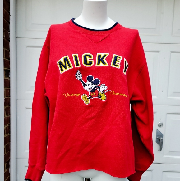 Disneyland Mickey Mouse Vintage Altered Red Sweatshirt Spirit Jersey Medium - Picture 1 of 10